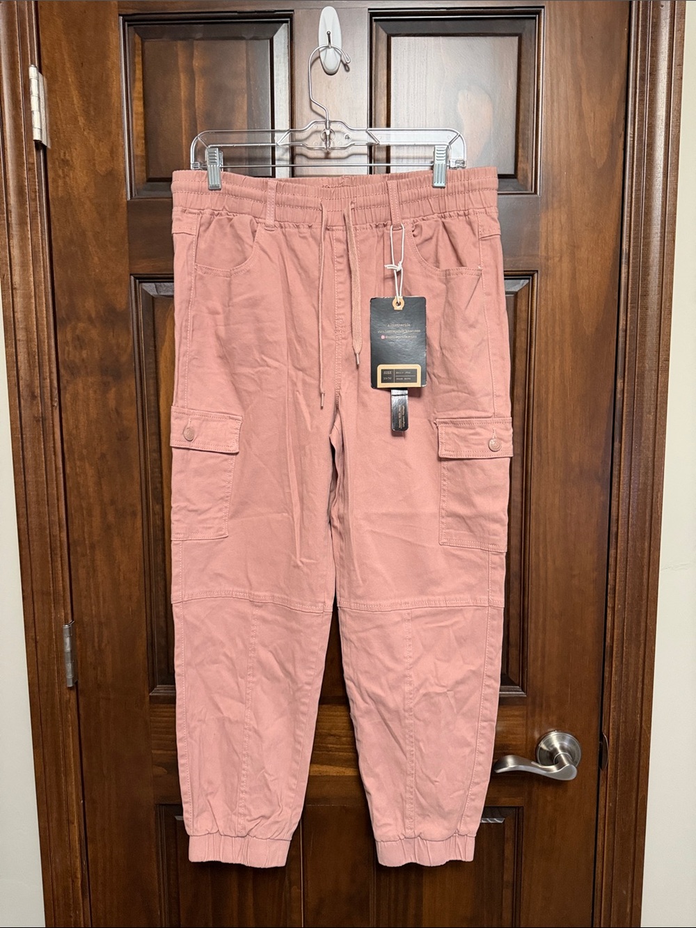 Women's Cargo Joggers in Dusty Rose - Casual Drawstring Track Pants